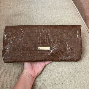 Steve Madden brown snakeskin fold clutch
